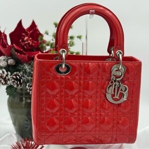 Christian Dior Lady Dior Small Bag – Red Patent Cannage Leather - with COA